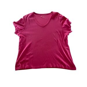 Eddie Bauer Womens V Neck T Shirt Pink Cotton Tall XXL